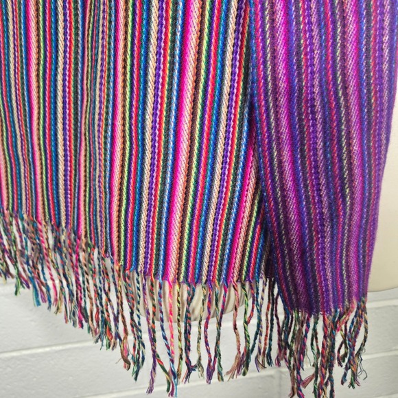 Peru Striped Wool Multicolor Fringe Scarf Kidcore Purple Winter Handwoven Bright - Picture 3 of 5